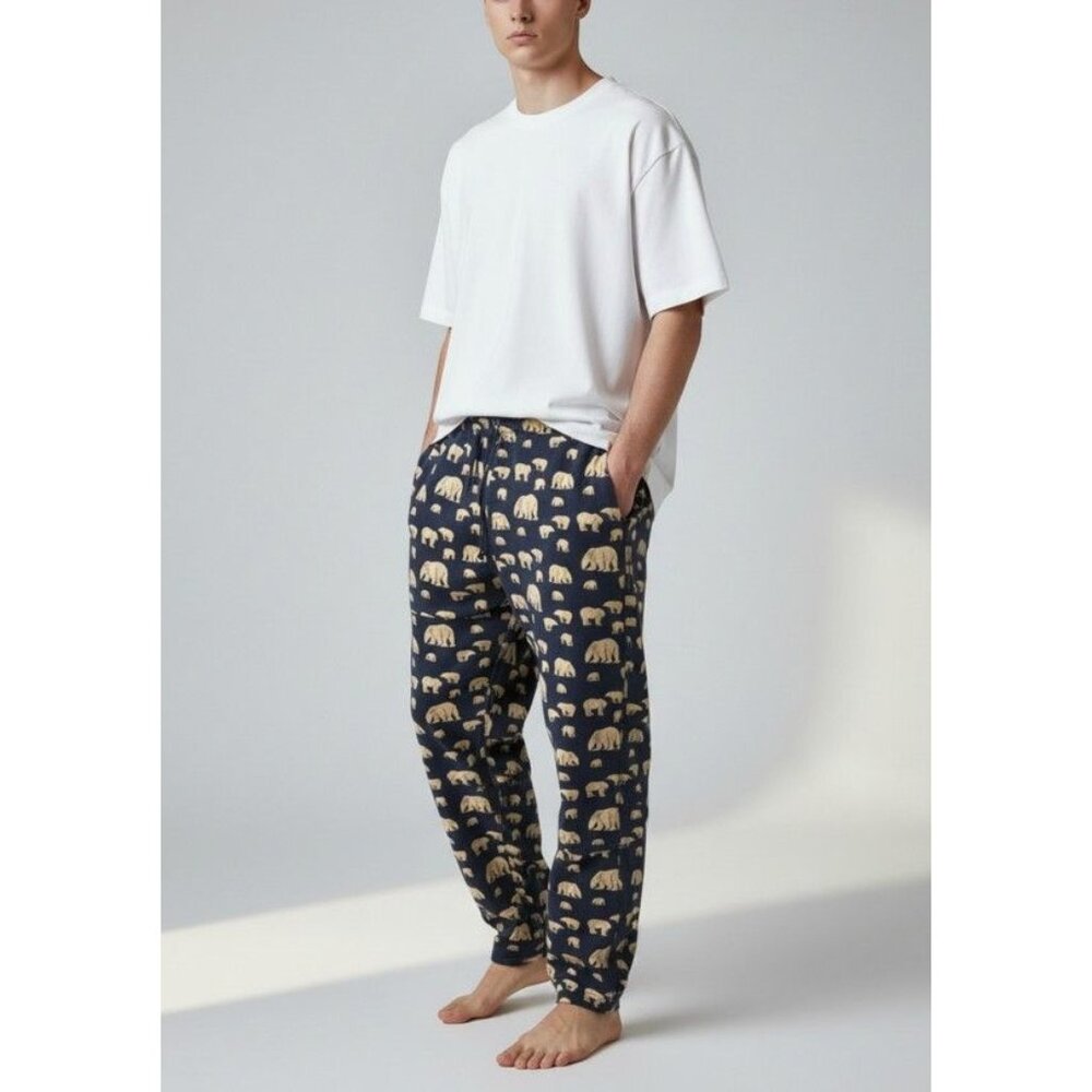 Gap Mens Polar Bear Print Pajama Pants Size M Navy Yellow Cotton